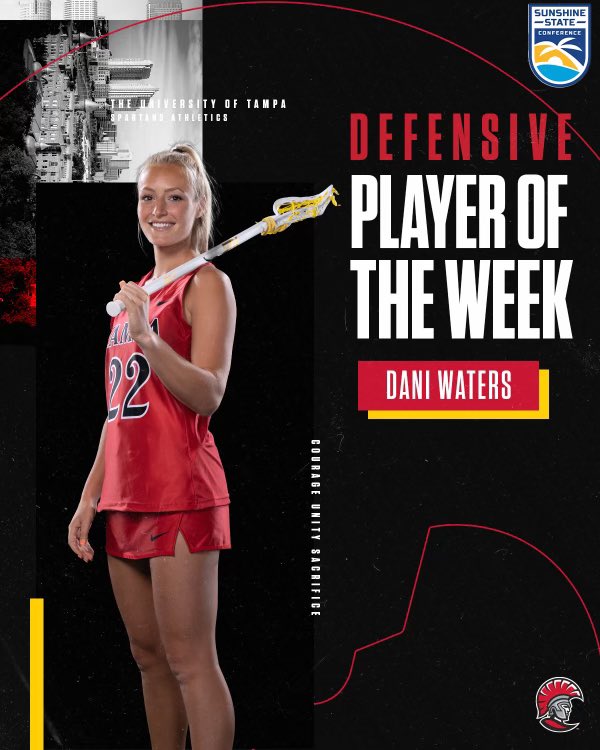 UTampaWLax's tweet image. Congratulations to Dani Waters on being the SSC Defensive Player of the Week ‼️ 

#TampaWLax #StandAsOne🛡️
