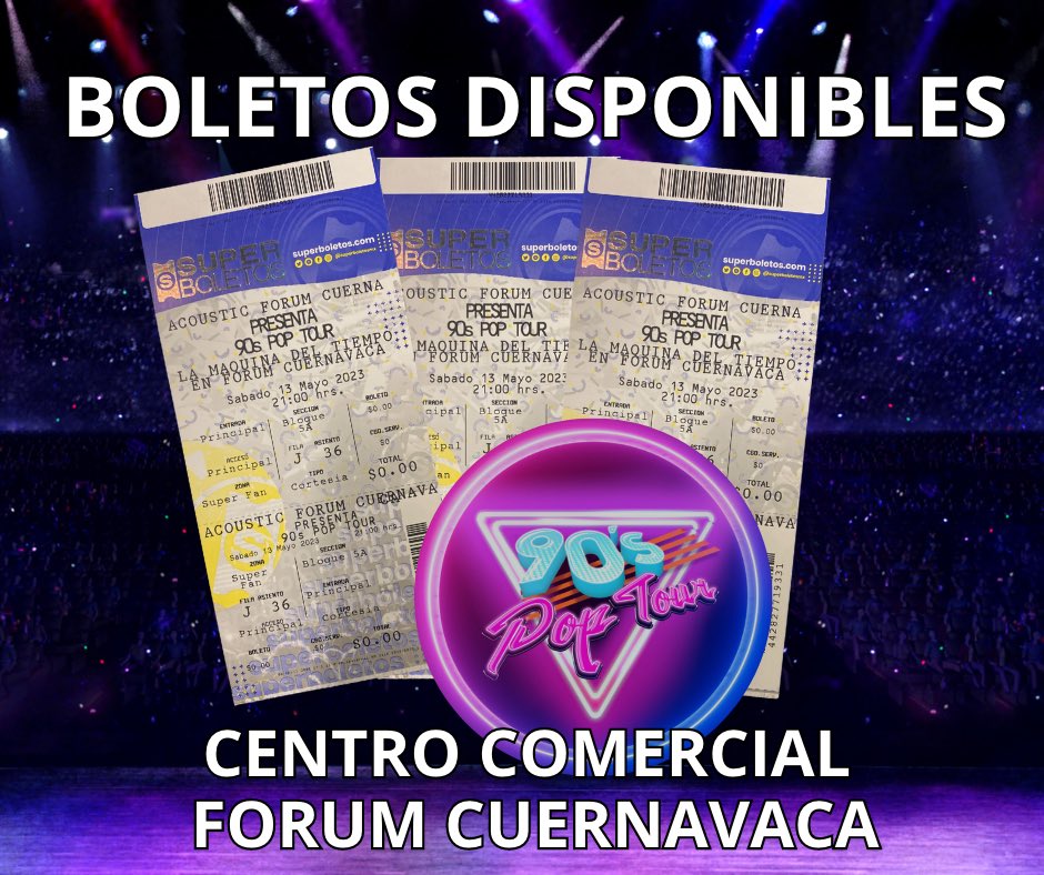 #Atención l #Cuernavaca

Ya están a la venta los boletos para el concierto de los #90sPopTour en el #AcusticForumCuernavaca para el próximo 
13 de mayo. 

Acude al módulo ubicado en Plaza Forum Cuernavaca y compra tus boletos. <a href="/90sPopTour/">90sPopTour</a>