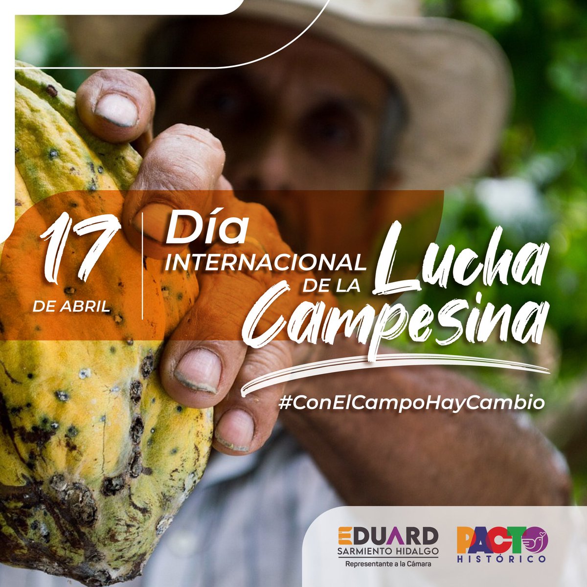 Conmemoramos el día internacional de la #LuchaCampesina en memoria y homenaje a los campesinos y campesinas que históricamente han defendido el territorio, el agua, las semillas y la soberanía alimentaria.

Es el momento para dignificar y reconocer sus luchas #ConElCampoHayCambio