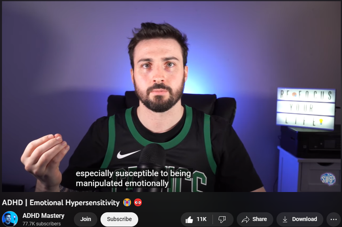 165,132 views  21 Jun 2019  #AdhdManagement
How to get a Diagnosis ➡️   

 • How To Get Tested...   
Join this channel to get access to perks ➡️
  

 / @adhdmastery  

Please note I am not a medical professional.

ADHD is commonly linked with heightened intensity of emotion, rejection-sensitive dysphoria, overwhelm, low frustration and stress tolerance, anger outbursts and irrational reactionary responses.

#AdhdManagement #AdhdEmotions