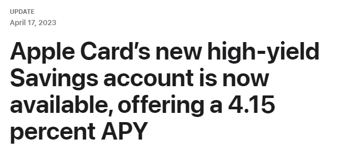 Apple just launched a new savings account (via Goldman Sachs) with a 4.15% yield.

That's less than money market funds and 1% lower than the 3-Month Treasury Bill Yield of 5.21%.

But most people don't know that, and Apple will see significant demand for this product.

$AAPL $GS