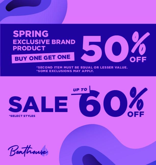 🚨🌷 Up to 60% off all month!
Let's get Spring ready and head on over to Boathouse Valid until the end of April!
- Clearance items up to 60% off 
- NEW Spring Exclusive Brand clothes and shoes are buy one and get the second item of equal or lesser value for 50% off!