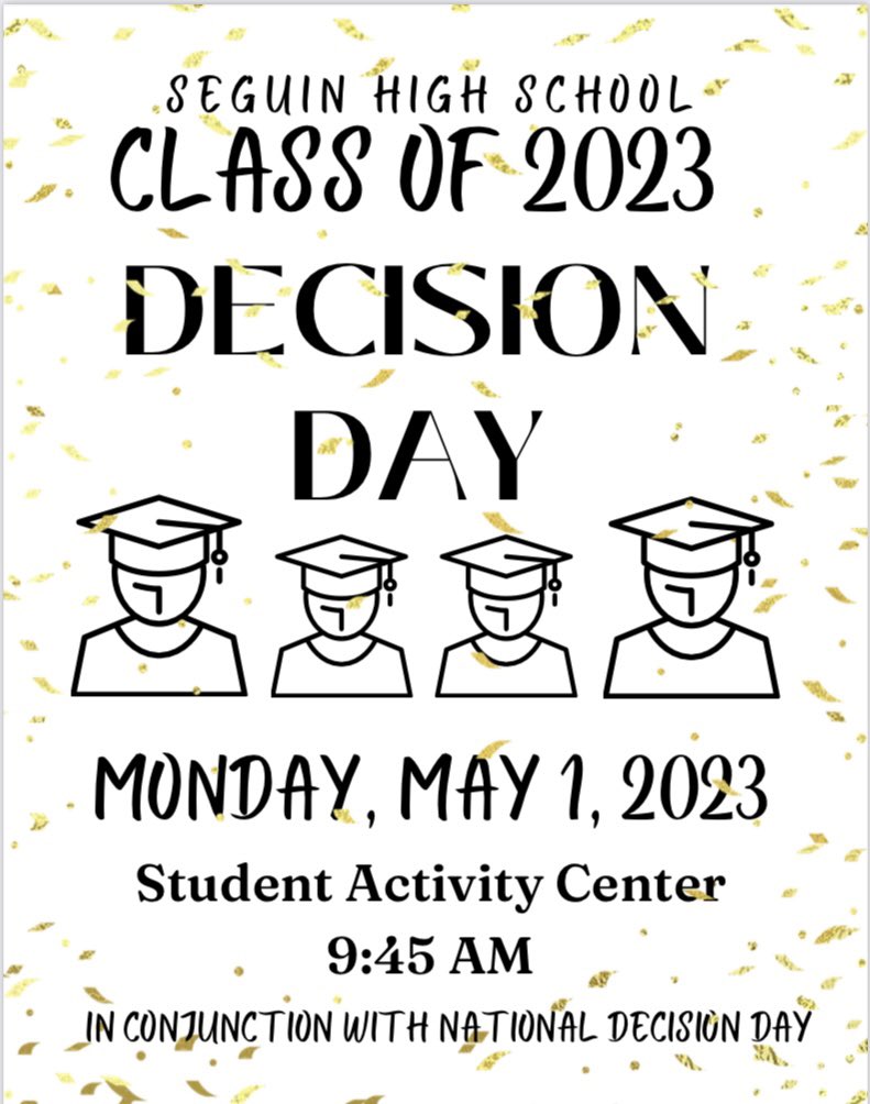 SHSCounselTeam's tweet photo. 💛🖤 SENIOR PARENTS💛🖤 Mark your calendars for Monday, May 1st, 9:45am.  Hope you can join us as we celebrate the Senior Class of 2023🎓 https://t.co/HreqDF6kzr