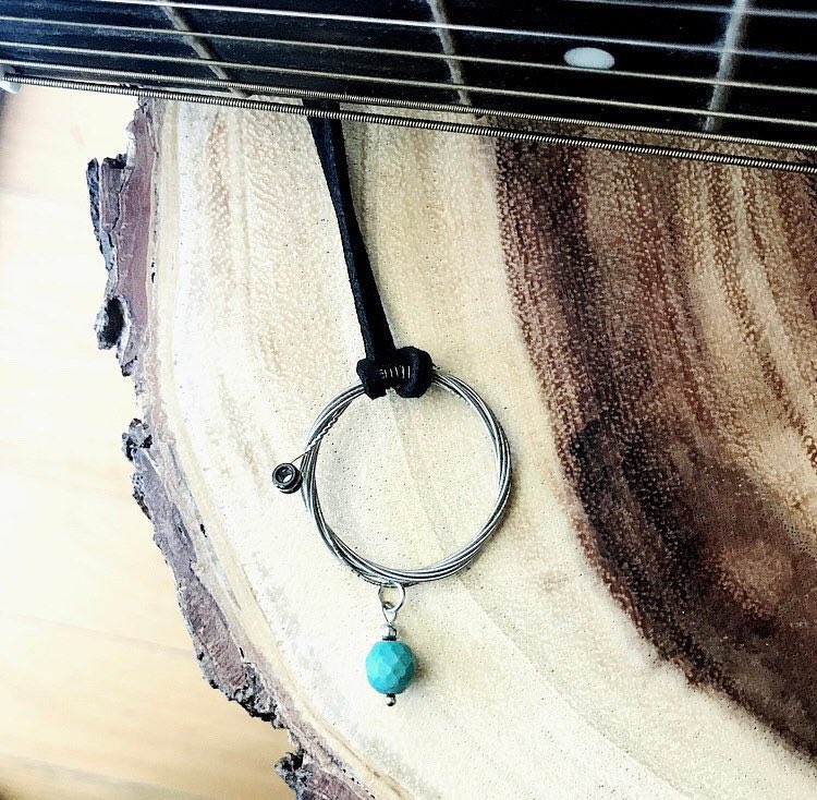 Guitar string necklace w/turquoise #guitaristgift #etsy #musicgift #musicmonday #mothersday #momsday #guitar #mom etsy.me/41mMES8