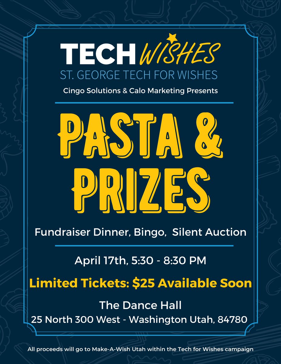 cingosolutions's tweet photo. Join us tonight for our Tech Wishes Pasta &amp; Prizes fundraiser. All proceeds go to to the Tech Wish campaign with Make a Wish Foundation. We have over $5,000 worth of local donations and raffle prizes! https://t.co/7O3EFwz2sb
