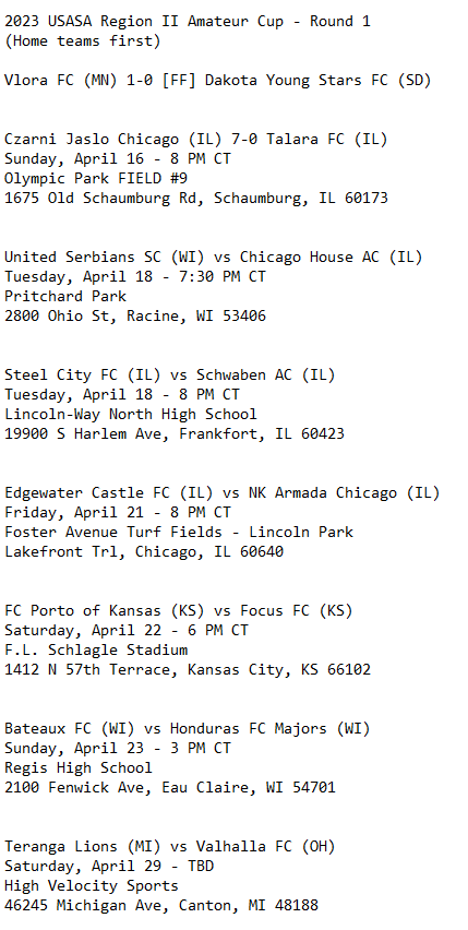 National Amateur Cup

Updated #USASA Region II schedule + results

Six games this week, including one that already happened! One match will happen next weekend, putting it past the established April 22 deadline but it has been approved by all parties.

More below ⬇️