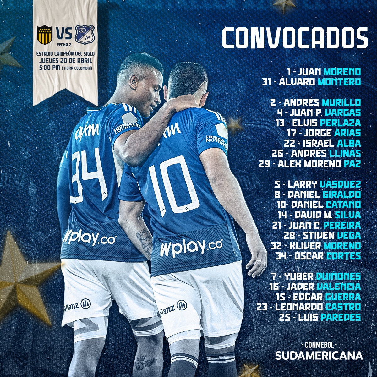 MillosFCoficial's tweet photo. El profe Gamero ha convocado a 22 jugadores para viajar hoy a Montevideo. ✈️🇺🇾

¡Vamos todos unidos por los 3 puntos frente a Peñarol! 🔵⚪️ ¡VAMOS MILLONARIOS! https://t.co/JpxK7pbdOW