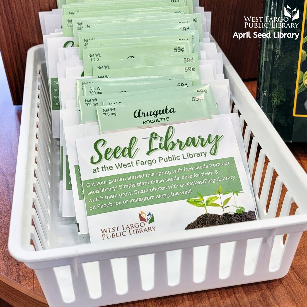 It's not too late to pick up some free seeds from the #WestFargo Public Library's Seed Library! Find an assortment of seeds available near the self-checkout in the library through the month of April.