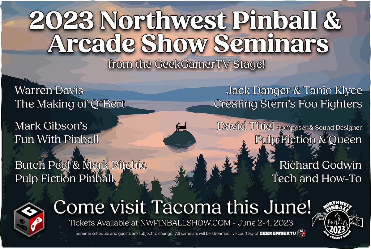 nwpinballshow's tweet photo. Speaker line up for the Northwest Pinball & Arcade Show June 2-4 @ Tacoma Convention Center!
#pinball #seattle #tacoma #nwpinball #nwpas #arcade #sternpinball #chicagogaming #jerseyjack #pinballtournaments https://t.co/hTQibtxmBm