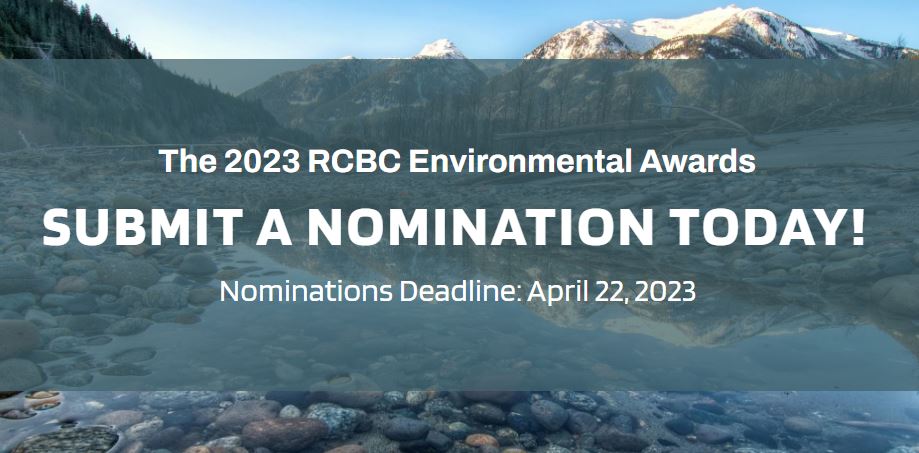 RecyclingBC's tweet image. The deadline to submit your nominations for the 2023 RCBC Environmental Awards is approaching fast!

For more information and to submit a nomination, visit rcbc.ca/awards