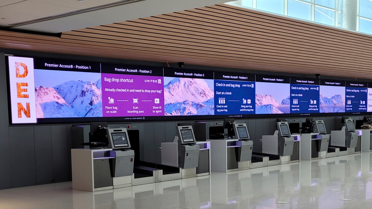 Daktronics's tweet photo. Check out the baggage check-ins at the Denver International Airport … this #interactivexperience has reduced transaction times by nearly 50%!
✔️ Discover the future of airport technology https://t.co/vsonUtm9Lk #dvLED https://t.co/W1HD1r65CG