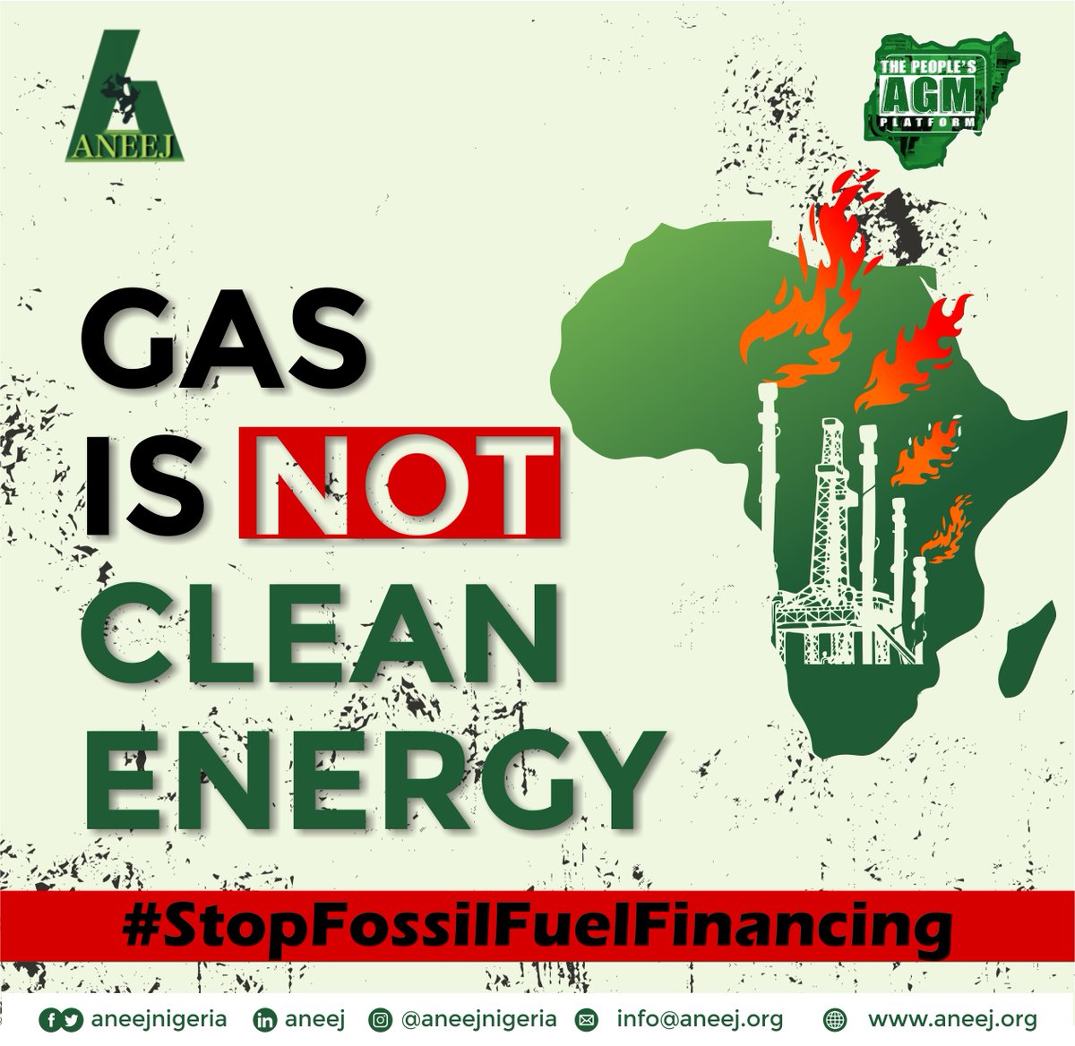 aneejnigeria's tweet photo. @agm_the will organise the #StopFossilFuelFinancing rally tomorrow at the entrance of ICC to send a strong message to @NGRPresident, Oil multinationals and Investors during the 2023 NIES in Abuja, condemning further investment in oil & gas projects and focus
& renewable energy. https://t.co/tFToPiFwTP