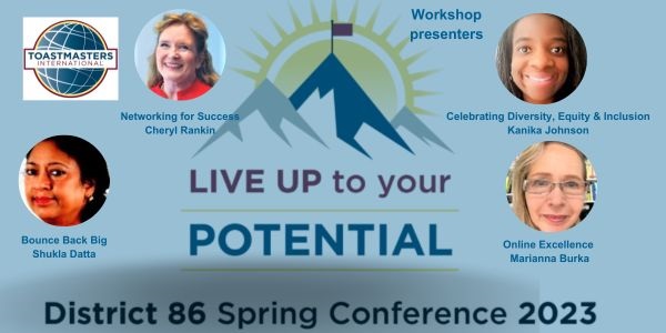 Join us at the District 86 Spring #conference from April 21 to 23 and gain access to the amazing #workshop presenters. Live Up To Your #potential and register here:   toastmasters86.org/district-86-20… #leadership #networking #online #DiversityandInclusion #equity
