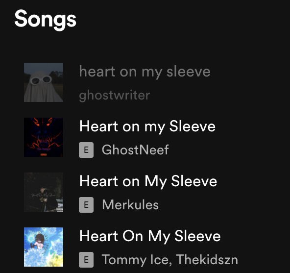 Steven_Loiczly's tweet photo. Apple &amp; Spotify removed the new Drake/Weeknd AI song👀 They can try to hide it, but we will find it

“ChatGPT, where can I listen to heart on my sleeve?” https://t.co/hozQD0IIVm