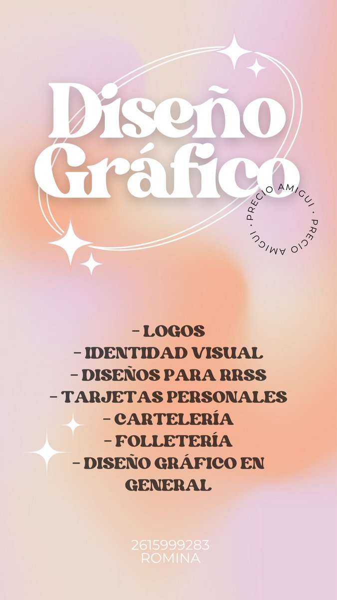 Hola! Estoy ofreciendo diseño gráfico a precio amigui porque quiero empezar a amar mi Portfolio para ser lograr ser ✨Freelance✨. Cualquier duda, ahí está mi número 😌