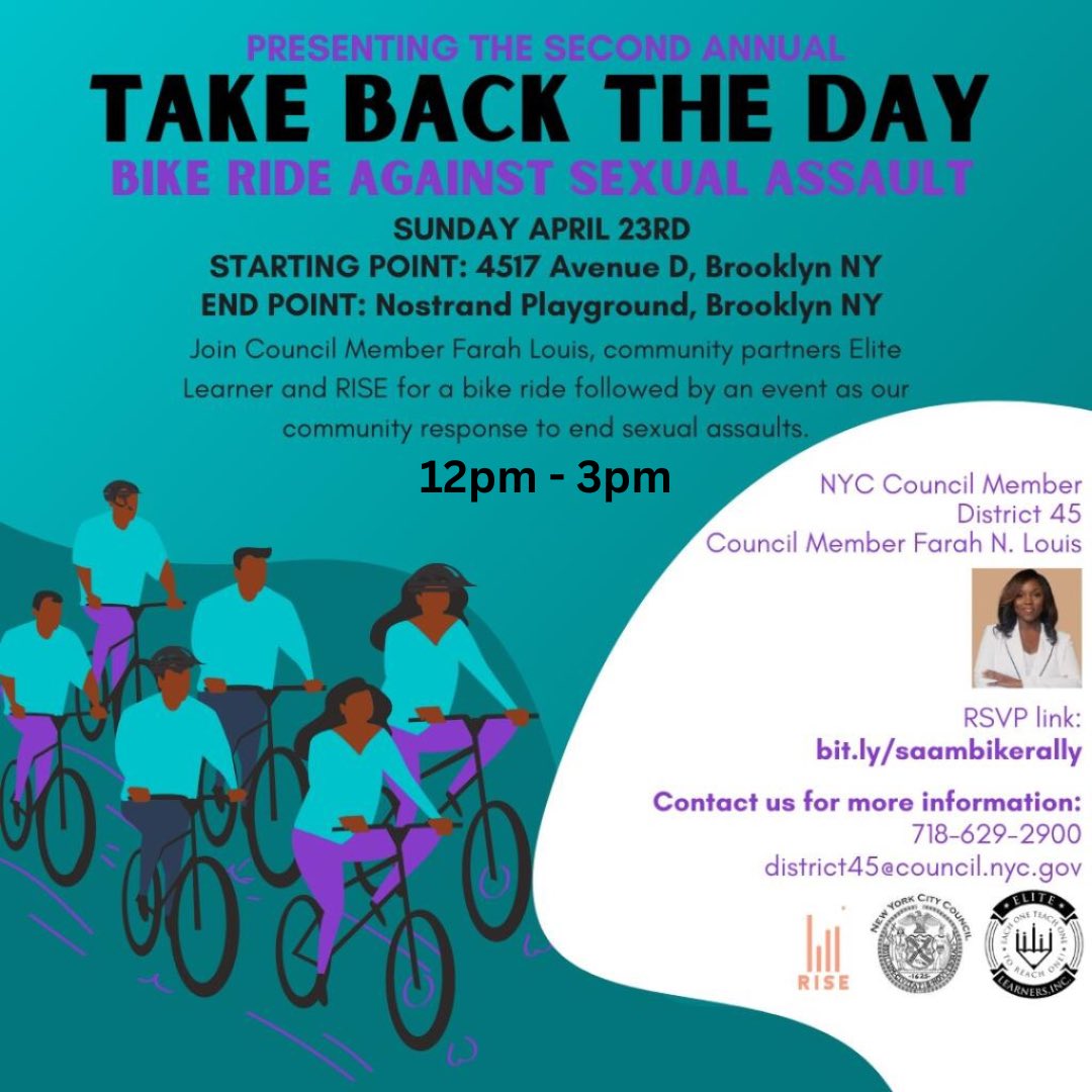 Join us this Sunday, April 23rd from 12pm - 3pm for a empowering community bike ride to reclaim the day and raise awareness during Sexual Assault Awareness Month, in partnership with @riseprojectnyc and @Elite_Learners.  Let’s make a difference! RSVP at bit.ly/saambikerally.