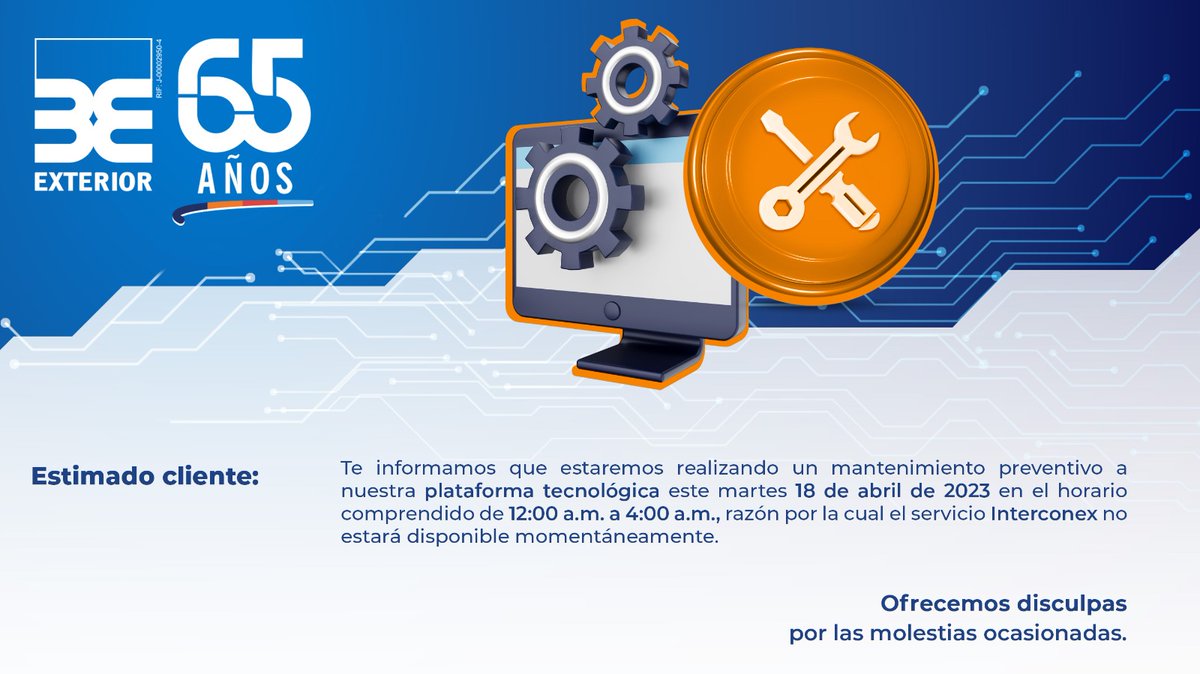 BancoExterior's tweet photo. ¡Toma tus previsiones! ⚠️

#BancoExterior #Previsiones #18Abril #Mantenimiento https://t.co/rMZIFJXi8I