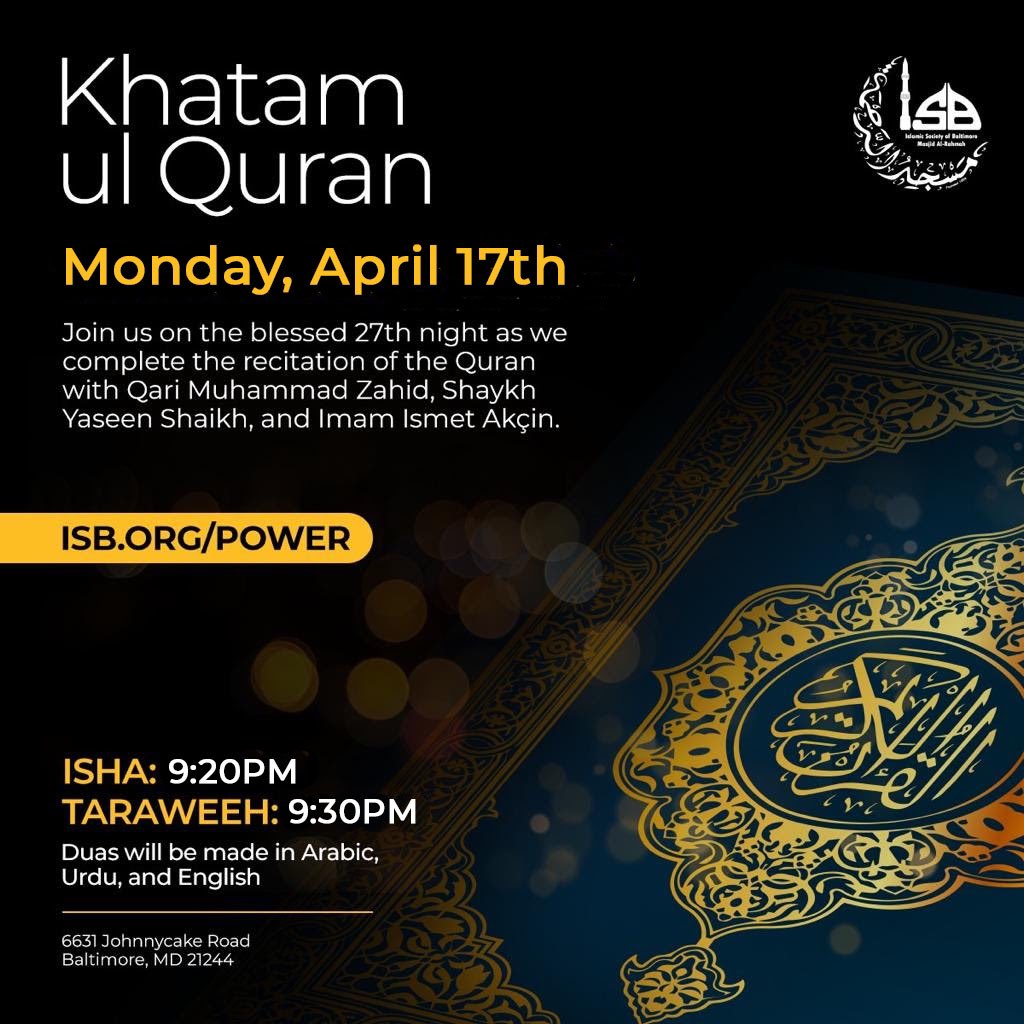 Joining us for Khatam tonight? Please arrive early, carpool &amp; use the overflow lots 2-3 minutes walking distance from ISB.