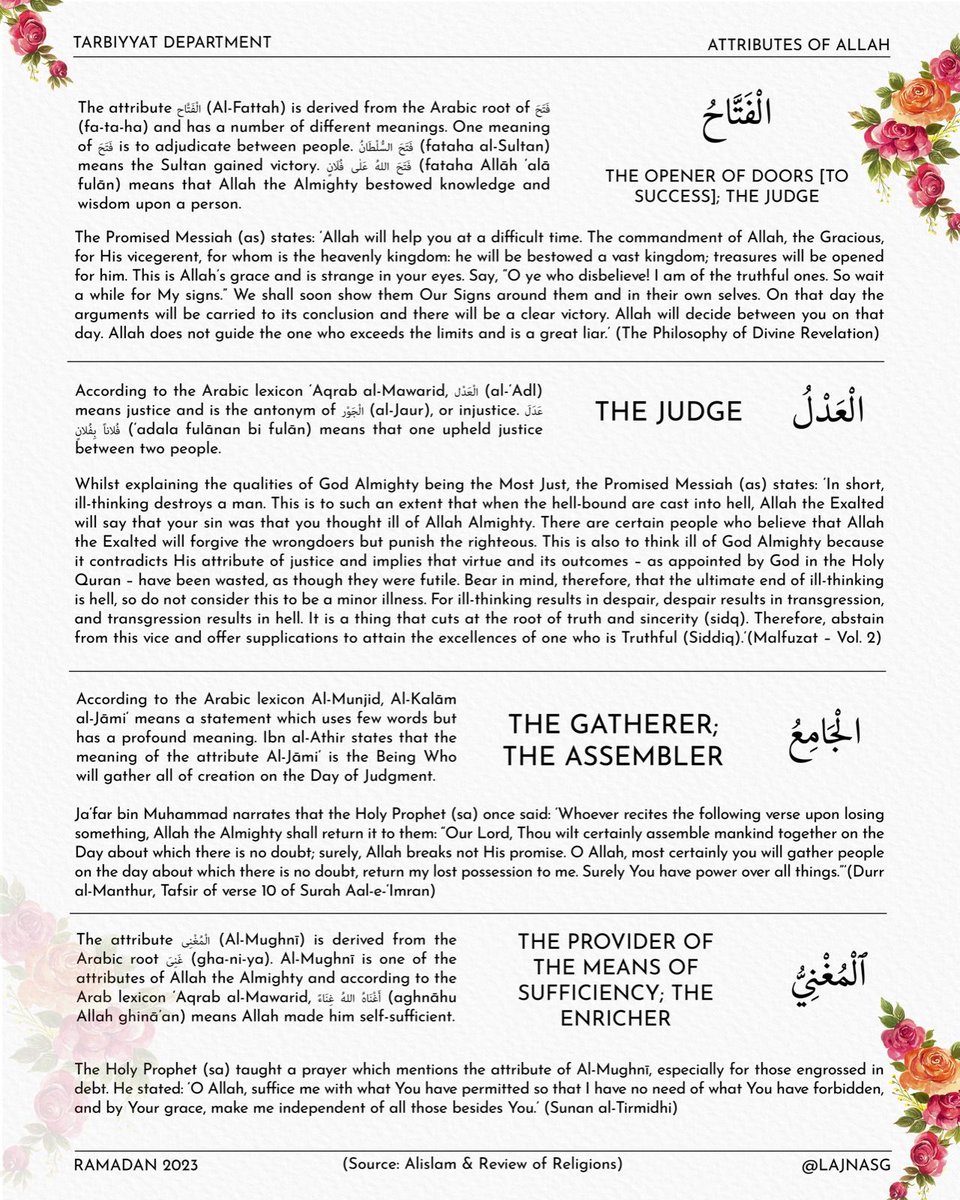 LajnaSG's tweet image. 26/30 - Ramadan Series on Attributes of Allah 
- The Opener of Doors (To Success); The Judge 
- The Judge
- The Gatherer; The Assembler 
- The Provider of the Means of Sufficiency; The Enricher

#AttributesofAllah #Allah #Ramadan
