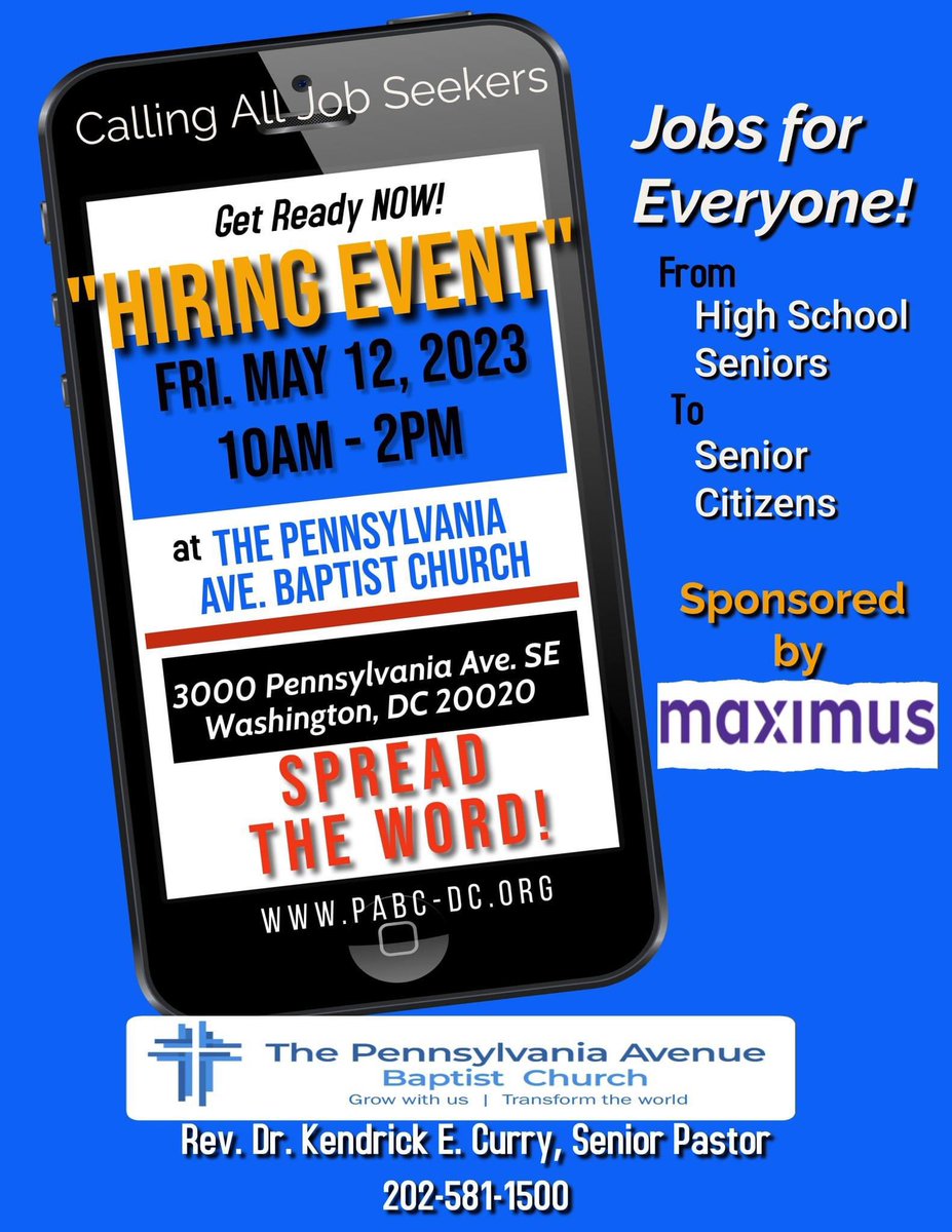DMV Free Events (@dmvfreeevents) on Twitter photo May 12, Calling All Job Seekers: Hiring Event, SE DC
#DMVFreeEvents <a href="/PABC_DC/">Pennsylvania Ave. Baptist Church</a>
DMV Free Events is not associated with the events. Organizations can make changes at their discretion. Contact the event organizer with any questions. May 12, Calling All Job Seekers: Hiring Event, SE DC
#DMVFreeEvents <a href="/PABC_DC/">Pennsylvania Ave. Baptist Church</a>
DMV Free Events is not associated with the events. Organizations can make changes at their discretion. Contact the event organizer with any questions.