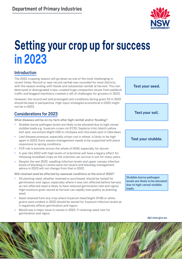 IN CASE YOU MISSED IT......
2022 was 💩💩💩
To help you through the challenges of 2023 @nswdpi has produced a guide.

Covering:
🦠2023 diseases issues
❓How diseases are spread
🚜Management tips for 2023
😷Disease testing

LINK⬇️
dpi.nsw.gov.au/agriculture/br…

<a href="/theGRDC/">GRDC</a> <a href="/GRDCNorth/">GRDC North</a>