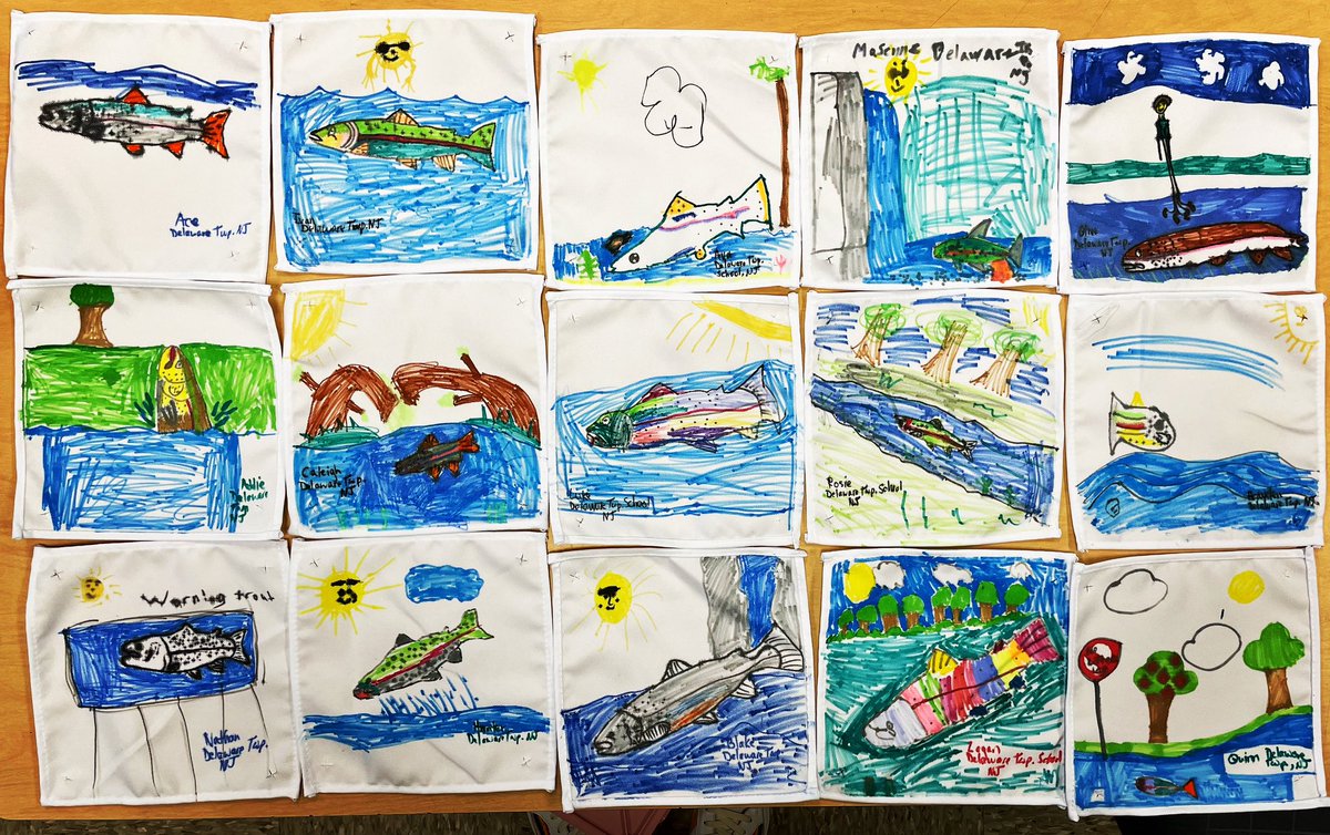 First and second grade Trout In The Classroom Quilt Square Project! 🐠