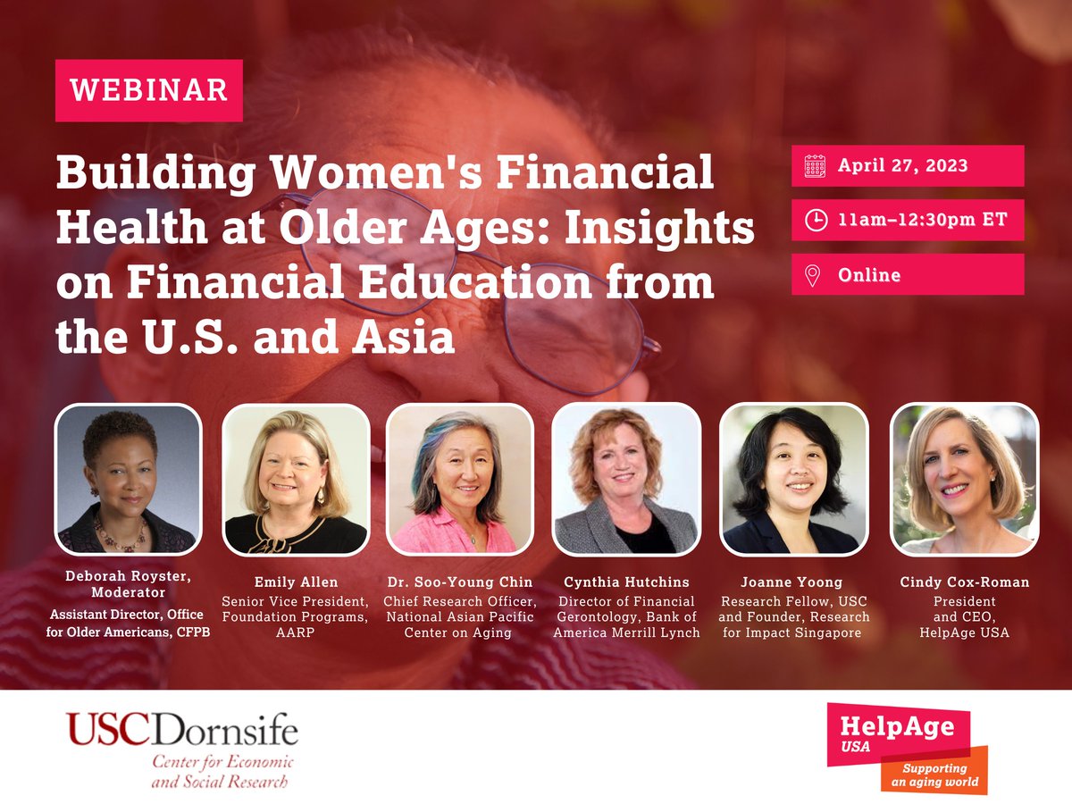 International experience shows financial education for women at later ages can successfully impact long-term financial well-being. Join @HelpAge_USA & @USCDornsife for a deep dive into new research on building financial education for older women. Register: bit.ly/3Zlz67z