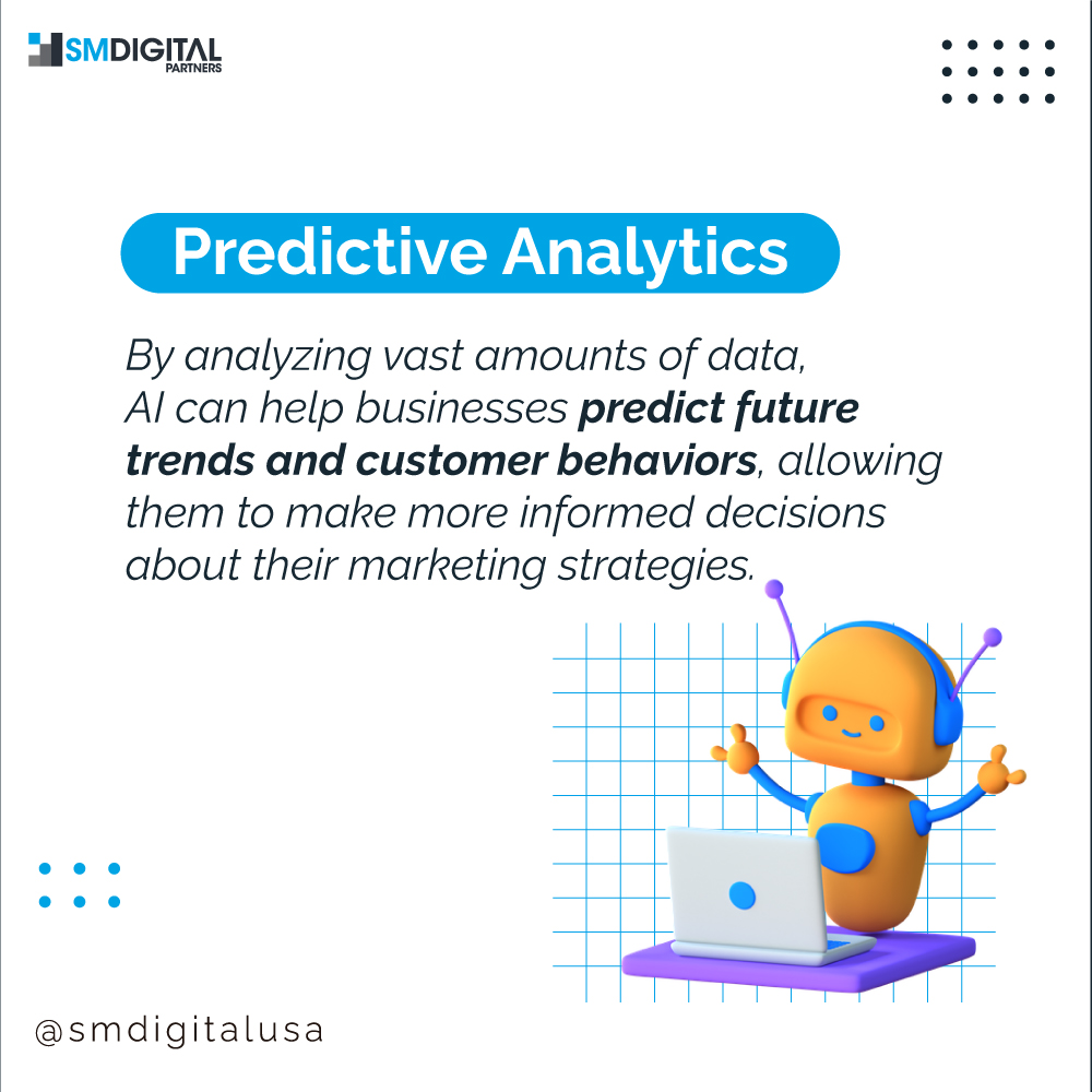 Looking towards the future of marketing, it's clear that AI is going to play a big role in helping businesses reach their audience and achieve their goals. 🚀

Here are 5 things that AI can help with in marketing in the future.

Stay tuned for more updates!

#SMDigital #SMDP #ai