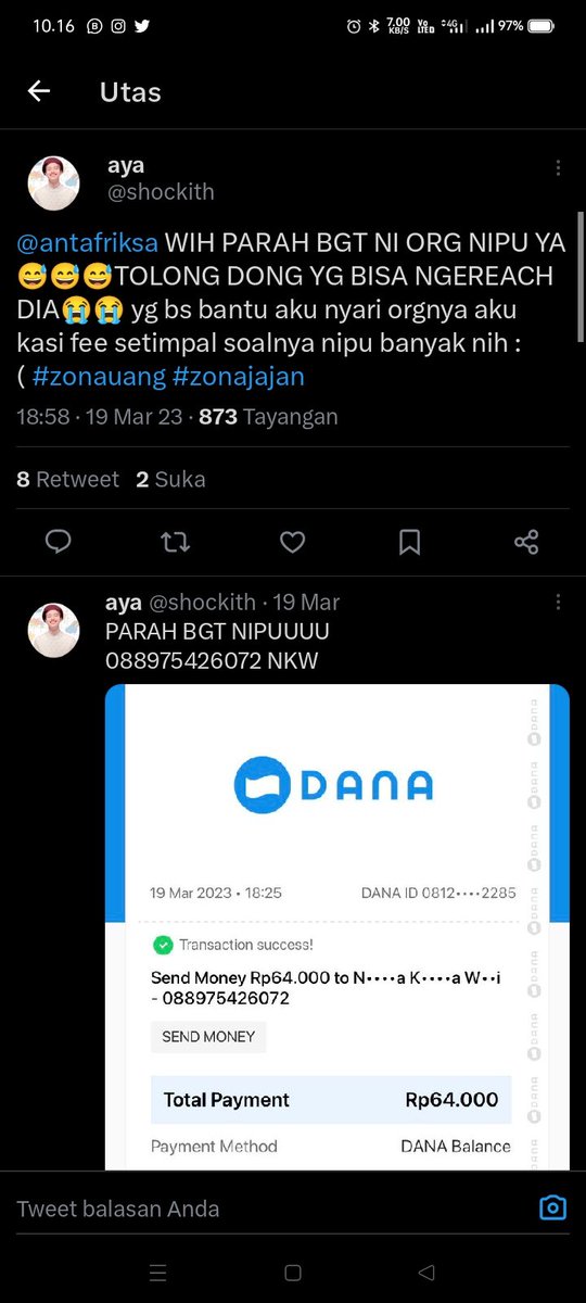 ⚠️ HELP RT PLEASE? NOMOR E-WALLET AKU DIJADIKAN PERANTARA PENIPU DAN TIDAK DI TAKEDOWN SAMPAI SAAT INI⚠️
jadi disini aku sbg ba cv mau meluruskan karena yang bersangkutan tidak bales dm aku dari tanggal 05 april🥲
#zonauang