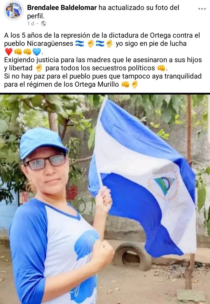 100noticiastv's tweet photo. #LoÚltimo Policía sandinista detiene a Brenda Li Valdelomar en su casa de habitación en #Chinandega La opositora expresó en sus redes sociales que seguía en pie de lucha contra la dictadura https://t.co/c5dRYgSiMV https://t.co/K5lRncfZ3X