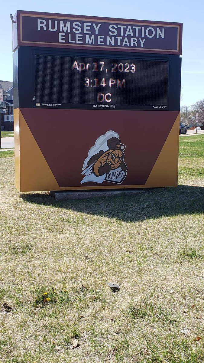 We had a new digital sign installed at <a href="/RumseyStation/">Rumsey Station Elementary</a> today!  A big THANK YOU to our amazing PTO and parents at Rumsey Station!  Now it’s time for me to figure out the software for this thing!