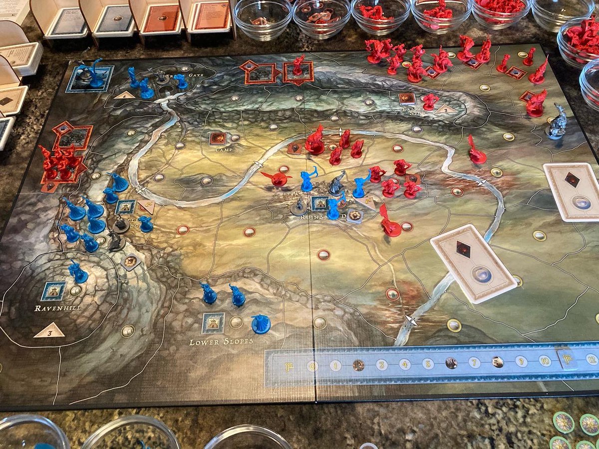 RemassogsRealm's tweet photo. With Gandalf eliminated the shadow army marches on the ruins of Dale. Bilbo uses the ring after casualties are taken to lesson the blow. He disappears as Bard continues the defense. #thebattleofthefivearmies @AresGamesSrl #thehobbit #middleearth #jrrtolkien #strategyboardgames https://t.co/dlM7Bruk6q