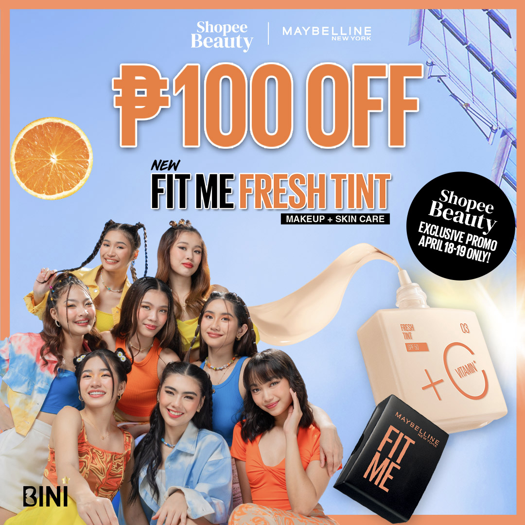 MaybellinePH's tweet photo. Hi Blooms! ๐ธ Want to know BINI's secret to their #SummerSunFilter โ๏ธ look? ๐๐งก๐ Get the brightening #FitMeFreshTint on P100 off this April 18-19 only on Shopee Beauty!
โก๏ธ Shop now: https://t.co/BE8B162NDD ๐
#MaybellineXBINI #ShopeeBeautyExclusive https://t.co/SU3cEDnyze