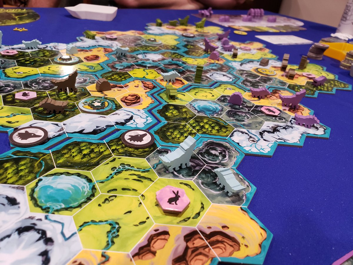 MoonCityCon's tweet photo. Punched out one of the Play-to-win games tonight. The Wolves was pretty interesting. Grow your pack, build dens, and convert lone wolves to your side. We had to give the game a spin.
@Pandasaurusgame

#MoonCityCon2023 #TheWolves #BoardGames #417Gamers https://t.co/Kwy7tNlnRz
