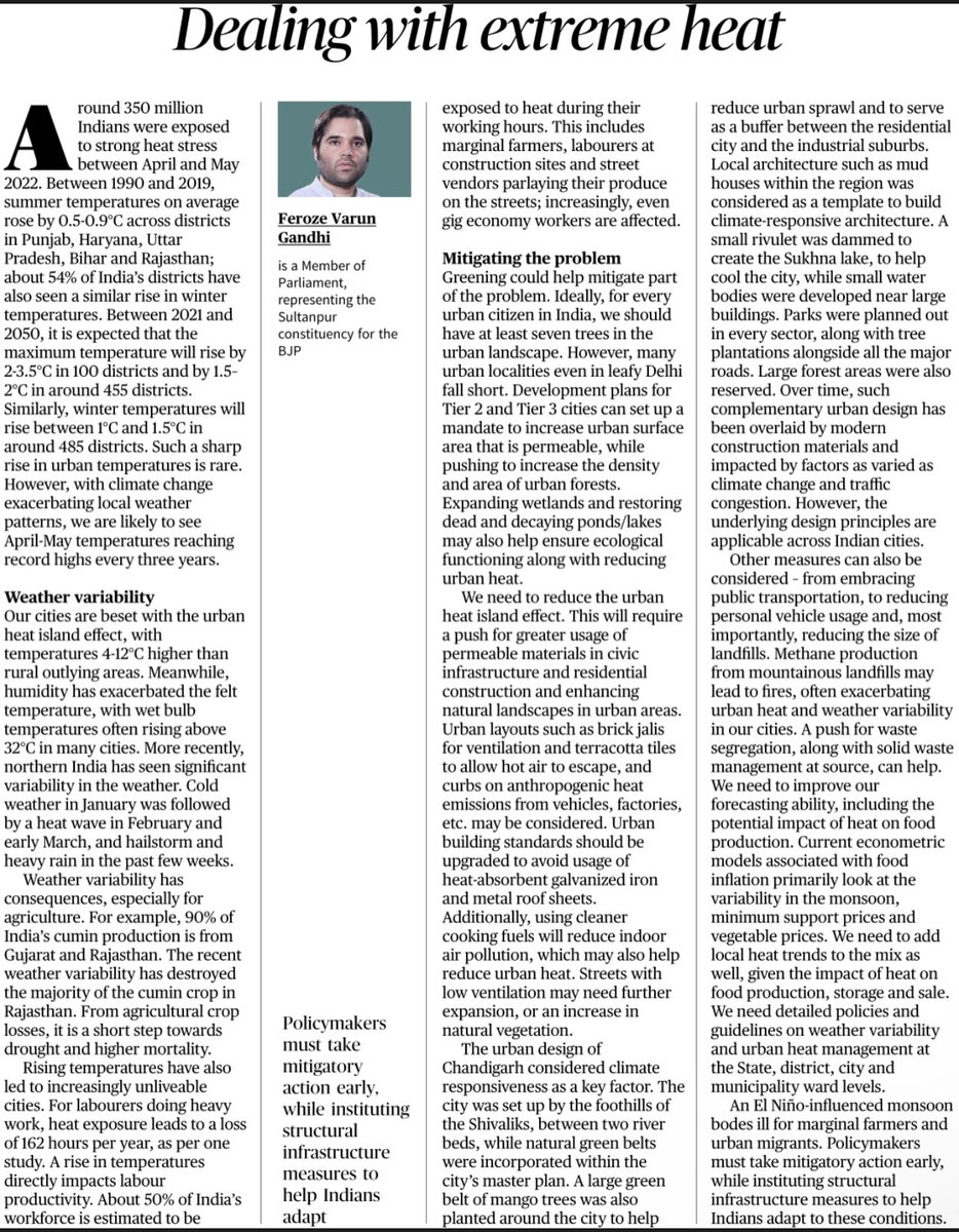 varungandhi80's tweet photo. 13 people have died of heatstroke at an event in Maharashtra.

As climate change intensifies, India can expect scorching temperatures to reach record highs.

My article in The Hindu on how we must institute structural measures to adapt to these conditions.
https://t.co/X5WYhlCUVE https://t.co/Q7zDVD1y0K