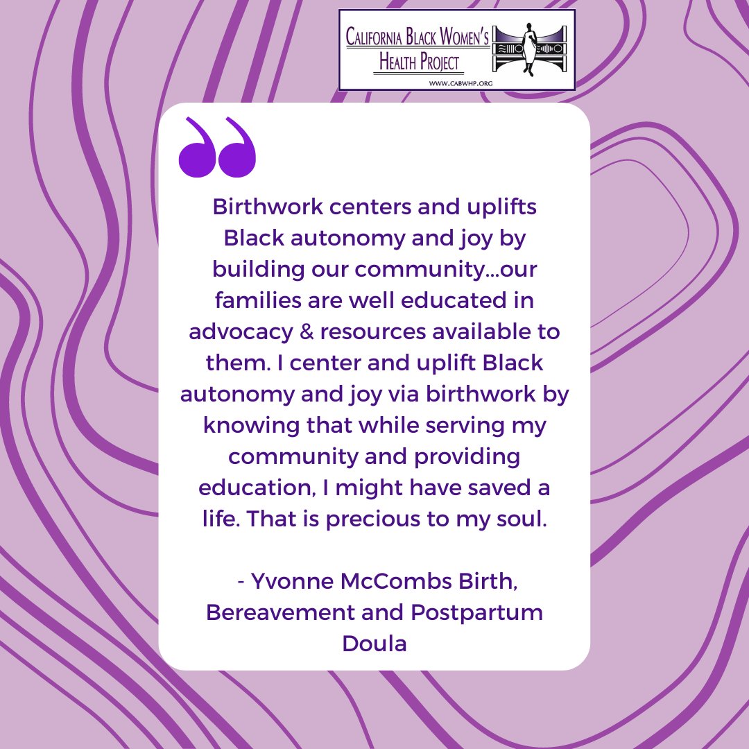 CABWHP's tweet photo. "I center and uplift Black autonomy and joy via birthwork by knowing that while serving my community and providing education, I might have saved a life. That is precious to my soul." - Yvonne McCombs Birth, Bereavement and Postpartum Doula
#BlackMaternalHealthWeek #BMHW #CABWHP https://t.co/aL5ylyKfem