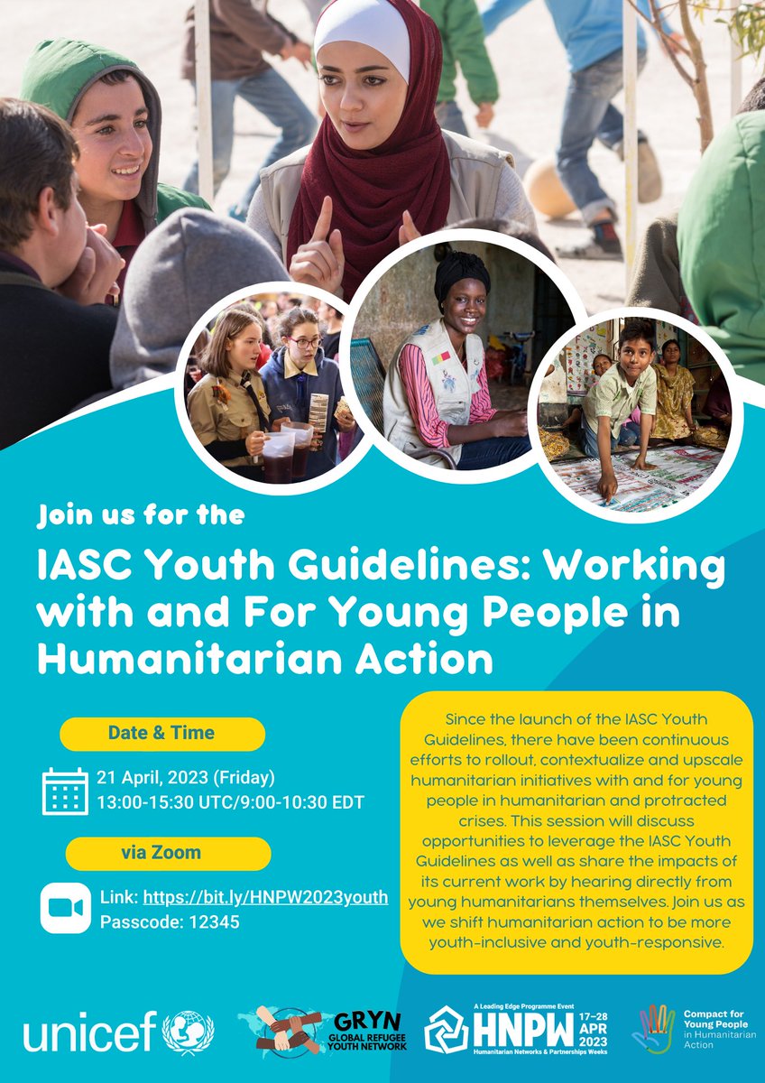 UNYouthAffairs's tweet photo. Unsure of how to partner 🤝 with young people when a crisis hits? Join @iascch &amp; @CompactYouth's event on shifting humanitarian action to be more youth-inclusive &amp; youth-responsive!

Learn more directly from young humanitarians on 21 April 📅 https://t.co/j7DpDIcMVb

#WithUsForUs https://t.co/n7dz6XZSWC