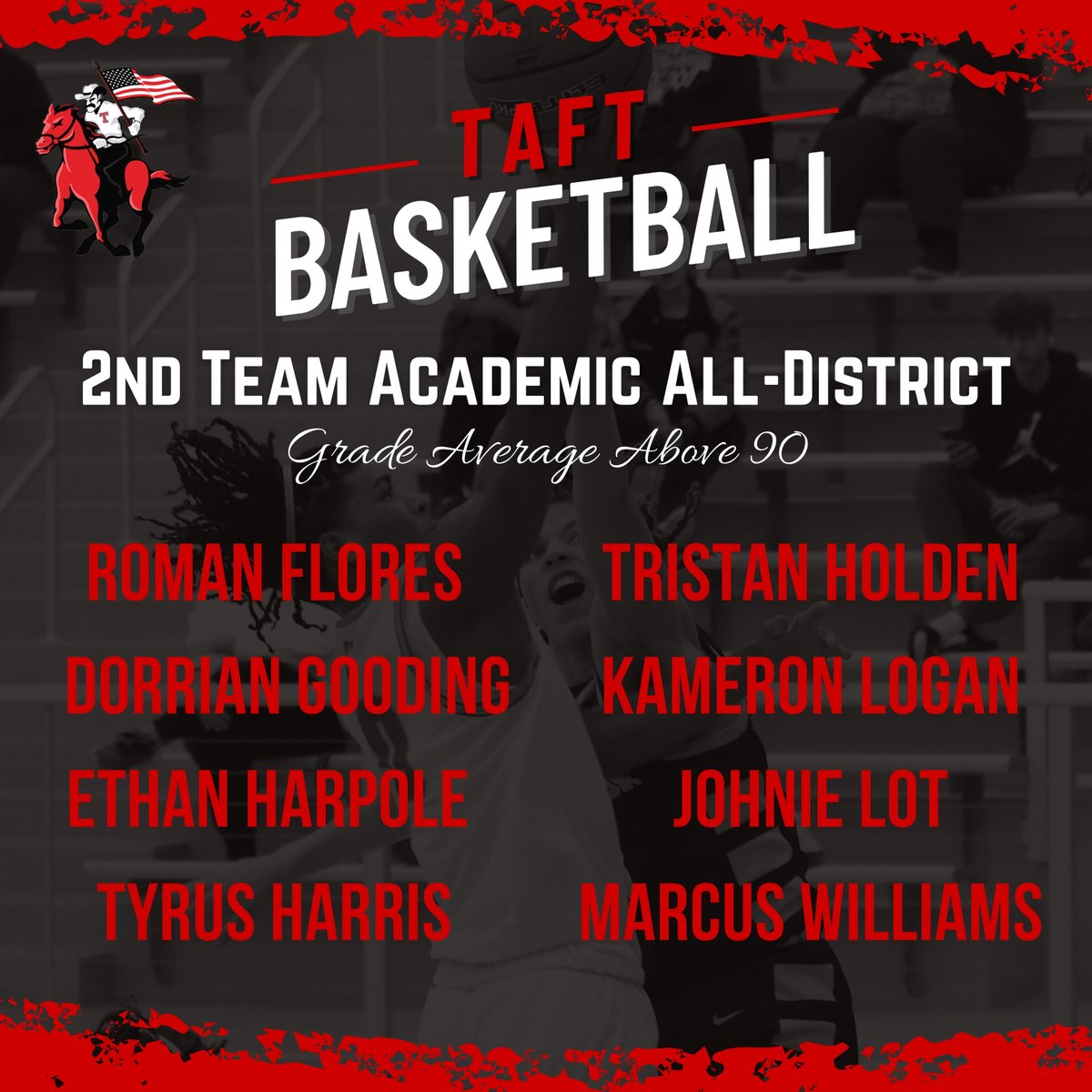 TAFT Boys Basketball 2nd TEAM ACADEMIC ALL-DISTRICT🏀📚 We couldn't be more proud of the excellence these young men exemplify in the classroom and on the court! @ethanharpole13 @TyrusHarris2 @ethanharpole13 @TristanLevoy @Johnie_lott1 @5kmarcuss @roman_flores6 @taft_basketball