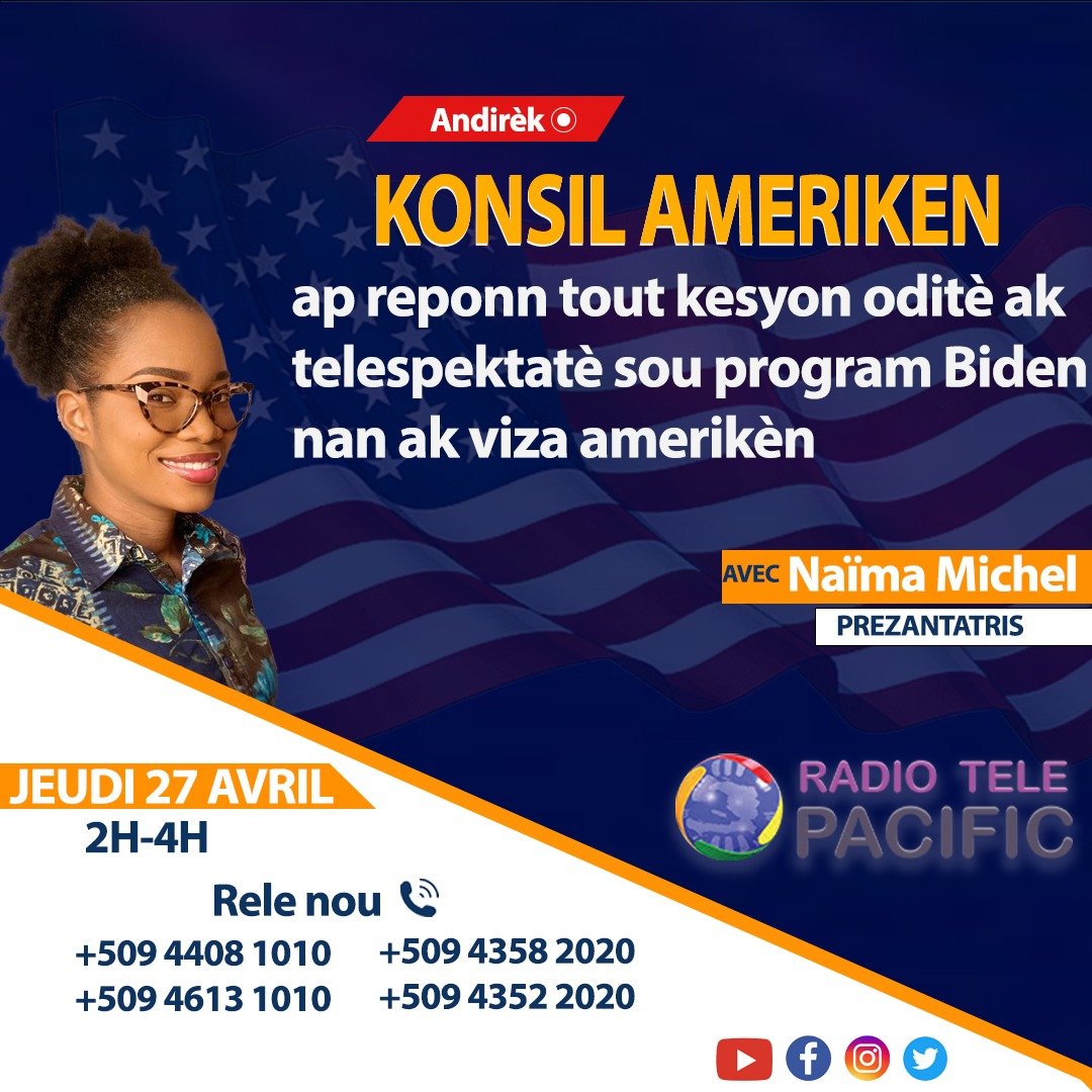 Jou kap 27 avril 2023 Konsil Ameriken ap reponn andirèk sou @radiotelevisionpacific tout kesyon oditè ak telespektatè sou program Biden nan ak viza amerikèn

Rele nou sou
+509 4408 1010
+509 4613 1010
+509 4358 2020 
+509 4352 2020
.
.
.

#jhanedouze #pimpnewstv #haitianflag