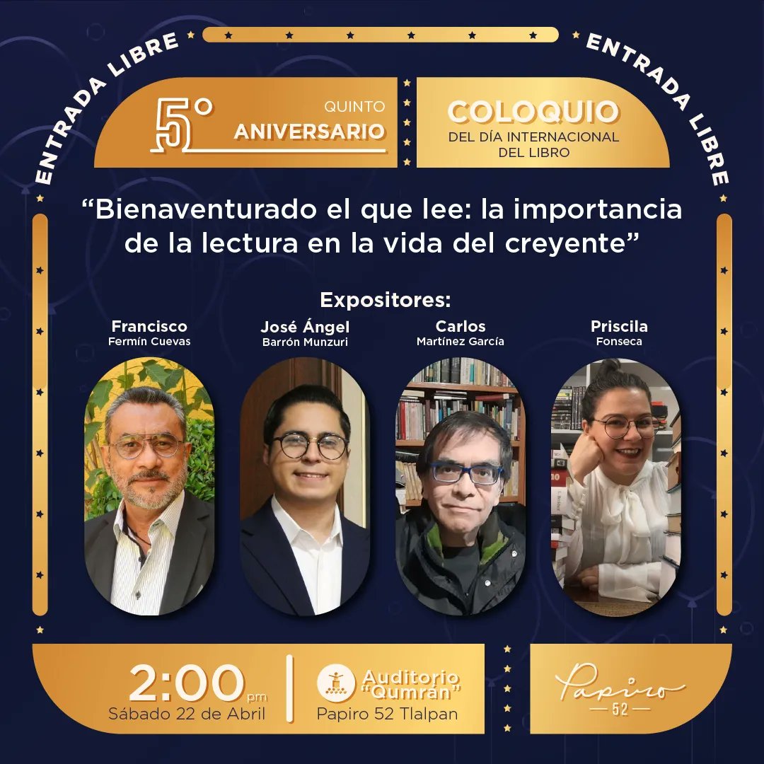 papiro_52's tweet photo. El sábado 22 de abril tendremos el Coloquio del Día Internacional del Libro: “Bienaventurado el que lee: La importancia de la lectura en la vida del creyente” https://t.co/tKbrQKjxkt