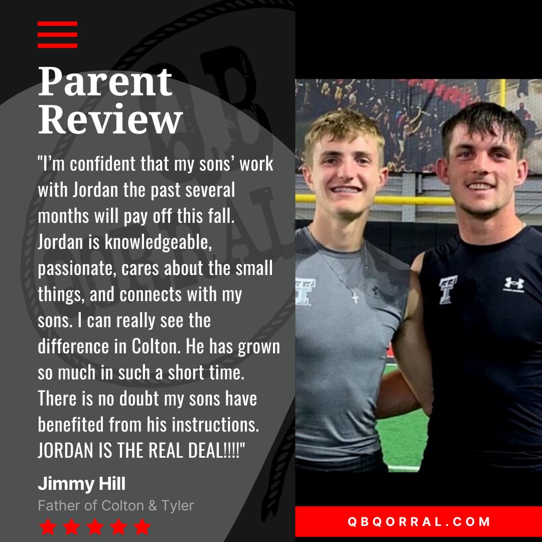 Our next athlete review features our first parent testimonial! Meet Tyler Hill (right), Angelo State QB commit &amp; Colton Hill (left) San Angelo Central freshman QB. See what their father, Jimmy Hill, had to say about our training! <a href="/Jimmy_hill_0719/">Jimmy Hill</a> <a href="/tyler_hill_12/">Tyler Hill</a>
