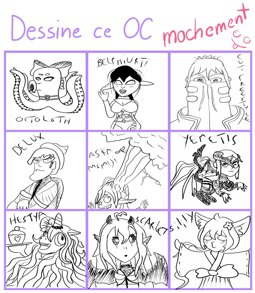TomyChaz's tweet image. Première grille de moches !! 
J'espère qu'ils vous...plaisent ? èwé hihi

Dans cette grille :
@octoloth
@BelphiUrti
@CutFreestyle
@CH_Delux
@AskaMomiji
@Yemetis
@HestyaUnicorn
@Scarlett_JDR
@silily_chan

#VtuberFr
