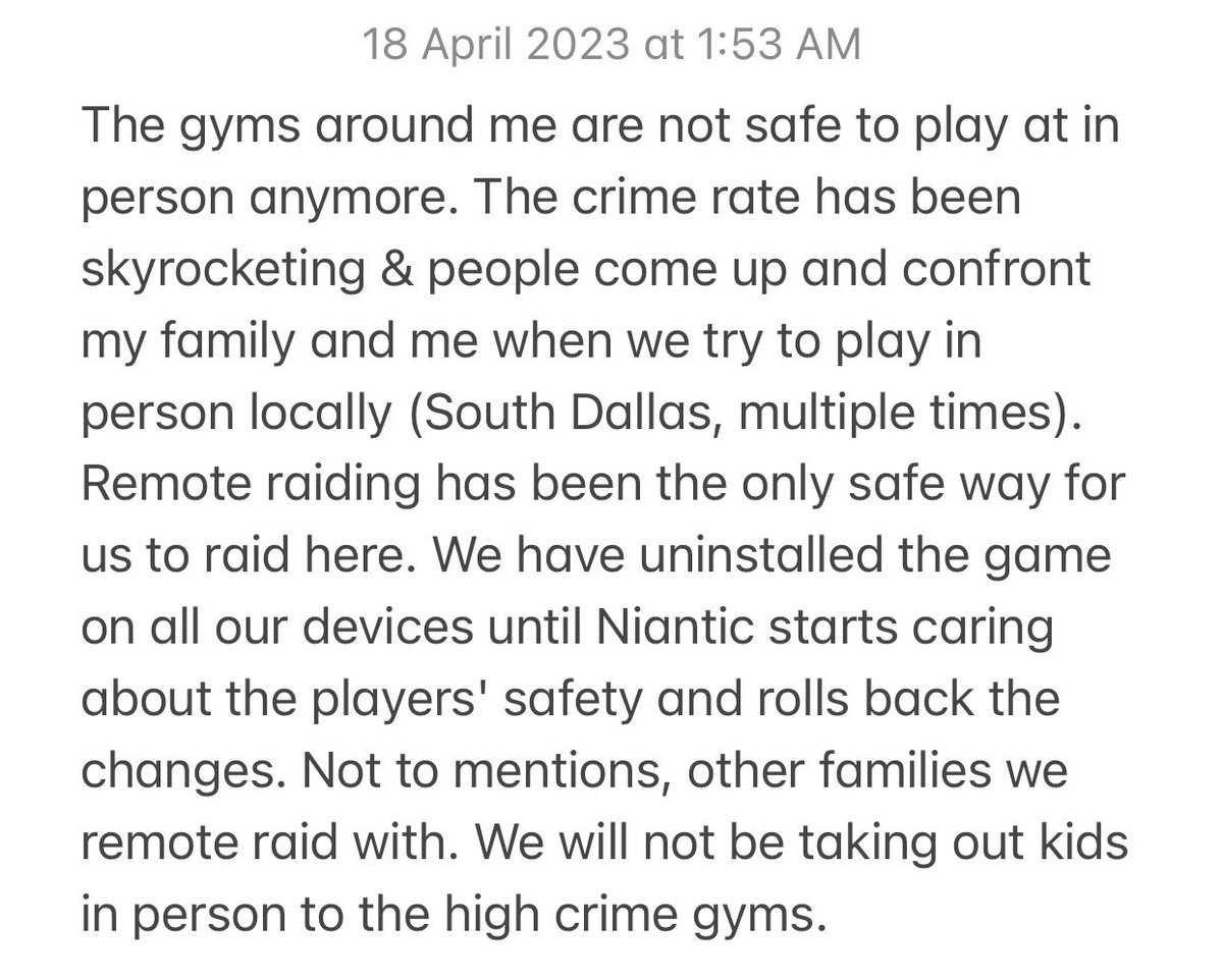 PoGo_Raiding's tweet photo. “The gyms around me are not safe to play at in person anymore.” - Go Raiding survey participant. 

Leave your testimonials on https://t.co/TqE3VGCuAq survey.

#GoRaiding #HearUsNiantic #HearUsNiantic2 https://t.co/gaMTgBQySE