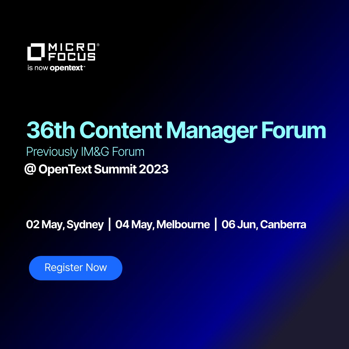 VoightBrandon's tweet photo. Get ready to join us in person at the 36th Content Manager Forum, previously IM&amp;G Forum, at the OpenText Summit 2023!  #MyCompany https://t.co/wb7TWgqYXd https://t.co/3zuoPB4Awa