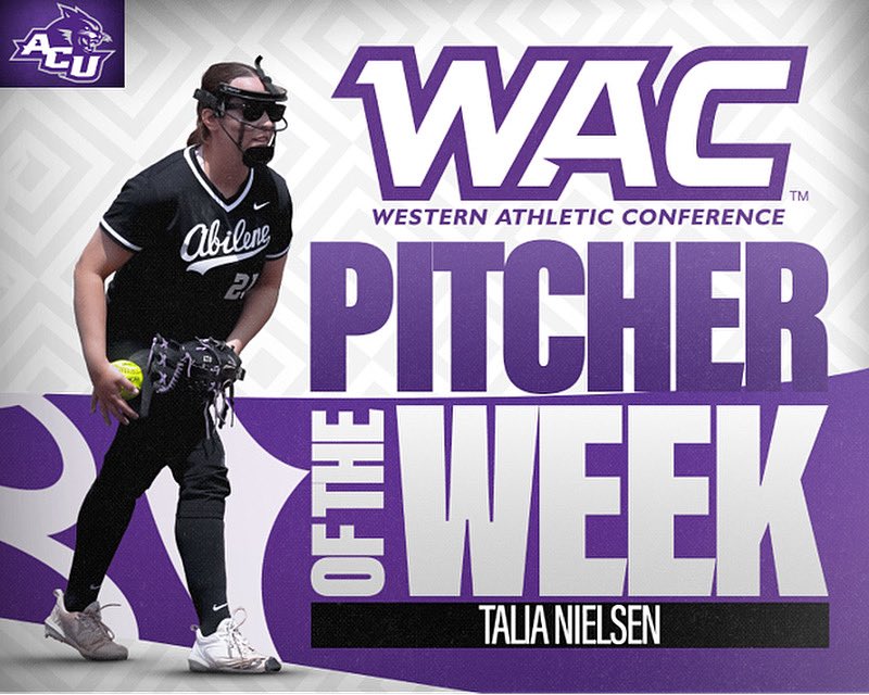 𝗪𝗔𝗖 𝗣𝗜𝗧𝗖𝗛𝗘𝗥 𝗢𝗙 𝗧𝗛𝗘 𝗪𝗘𝗘𝗞

<a href="/Talianielsen21/">Talia</a> got her second pitcher of the week nod after notching two CG wins vs. UTA this past weekend! Her efforts in the circle led the Cats to a clutch series win in Arlington!

Congrats Talia!

#GoWildcats😼