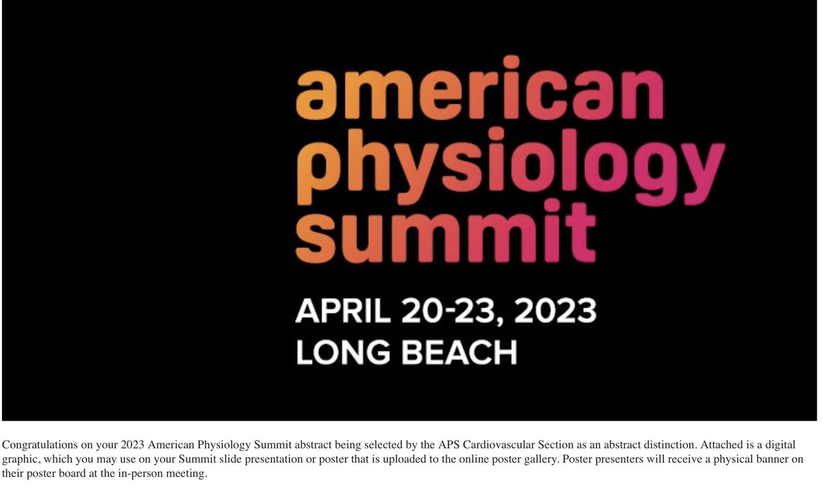 I am so excited for #APSsummit 2023 next Thursday @APSPhysiology. Thanks to the committee for selecting by abstract as a distinction - Cardiovascular Section #oglcnac #sexdifference #extracellularmatrix
See you in Long Beach :) 
@CamGMcCarthy @WenceslauLab @CTRC_UofSCSOM @UofSC