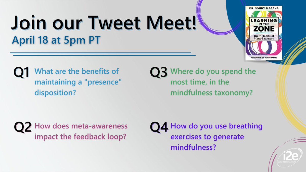 i2eEDU's tweet image. Join us tomorrow for our last tweet meet on chapter 8 of #LearningintheZone!📚

We&apos;ll be discussing the meta feedback!
Review the questions below and join the conversation.⬇️

#EdTech #MetaLearning #i2eEdu