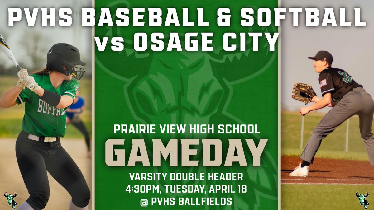 PV_Activities's tweet photo. Come out to cheer on your Buffalos!
4:30pm, Tuesday @ PVHS Ballfields
Varsity Doubleheader vs Osage City https://t.co/kKxN0ajWSV