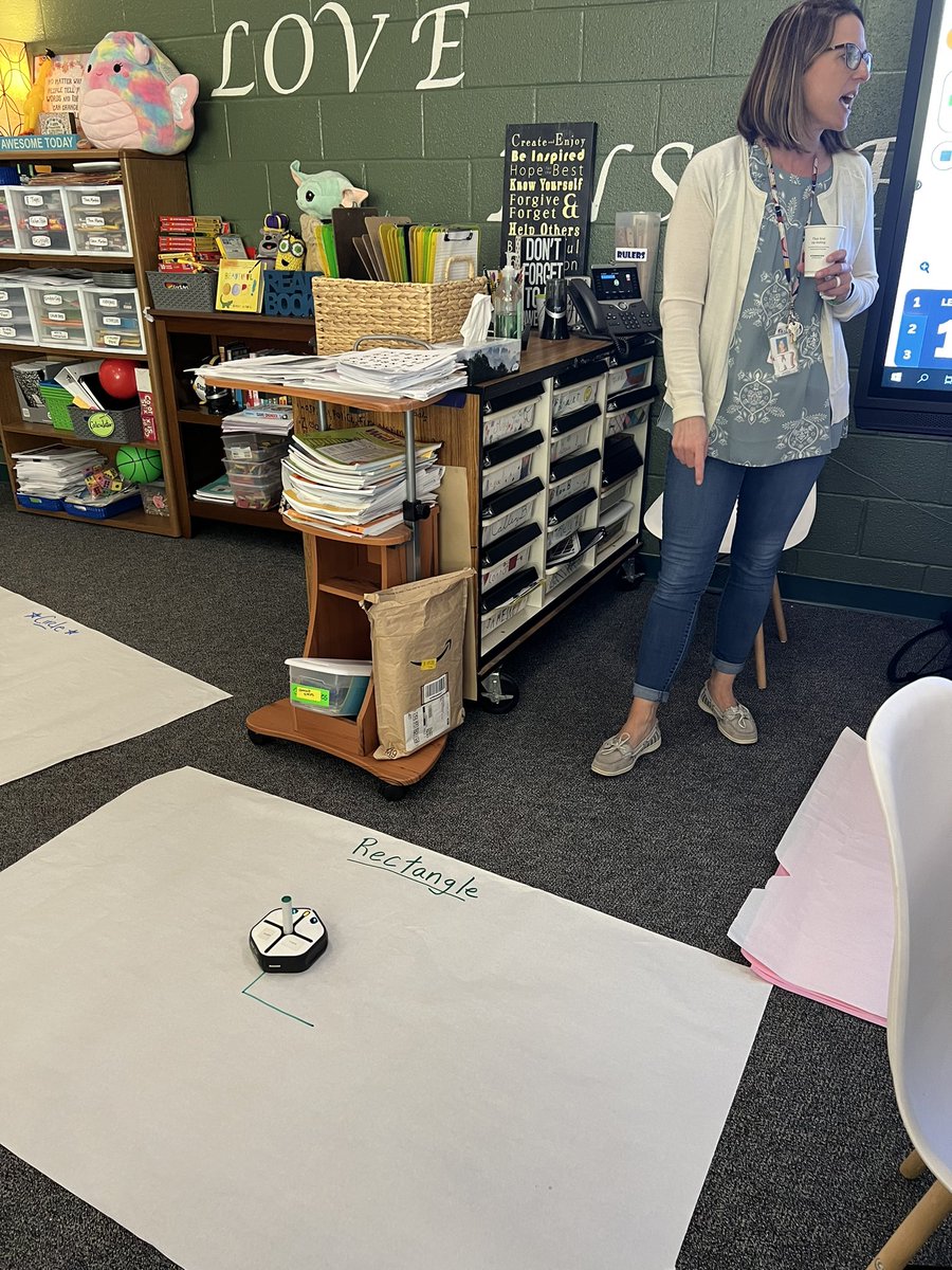 AbbySpessard's tweet image. A little Coffee and Coding today at Evergreen! Teachers worked on their #blockbasedcoding skills while creating polygons in @iRobotEducation @MrsWright_EMES @csforlcps
