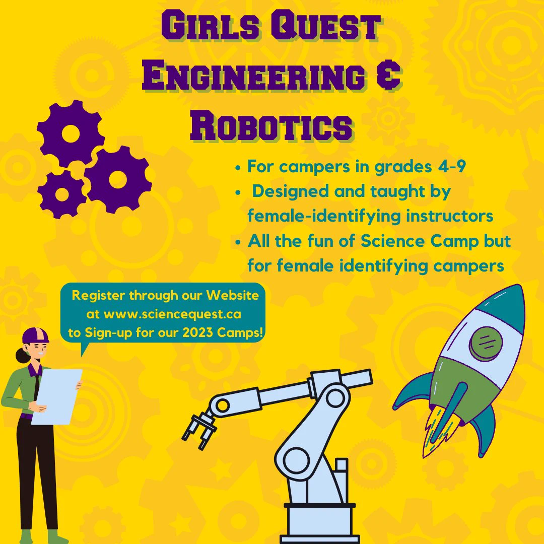 There are still spots available for Girls Quest and Girls Tech and Robotics summer camps! Camp runs on weekdays 9am-4pm with before and after care available! Check out our website or other socials for more info! To register, click camp registration in the link tree in our bio!

Who are we?

Founded in 1988, Science Quest is a not-for-profit science, technology, engineering, and mathematics (STEM) based program operated on the campus of Queen’s University in Kingston, Ontario that provides STEM educational programming to youth from junior kindergarten to grade 9 in and around the Kingston community. Science Quest strives to engage and empower youth through our educational in-classroom workshops, summer camps and school year club sessions, all of which work towards sparking an interest in STEM within the 5000+ youth we reach annually.

Contact us!

Phone: (613) 533 - 6870

Email: sciencequest@engsoc.queensu.ca

Website: www.sciencequest.ca

Stay up to date by following our socials.

Inst